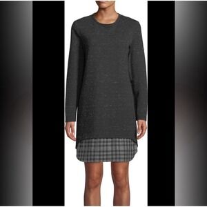 Finley Madison Sweatshirt Dress Long Sleeve Tunic Gray Plaid Cozy Luxe Size XL